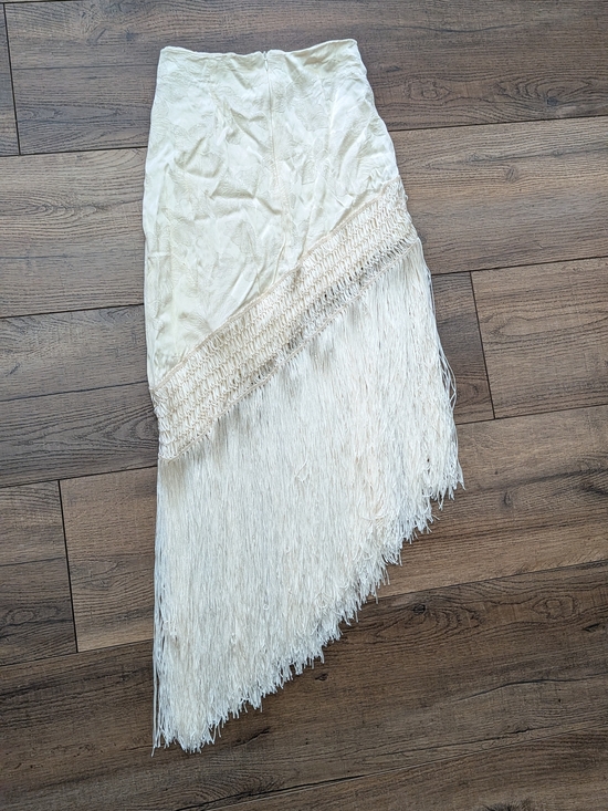 12th Tribe Dresses & Skirts - 12th Tribe Cream Asymmetrical Fringe Midi Skirt